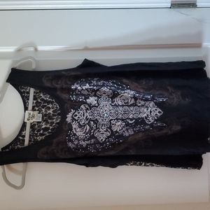 Vocal tank top in gray with leopard print and white design,  size XL